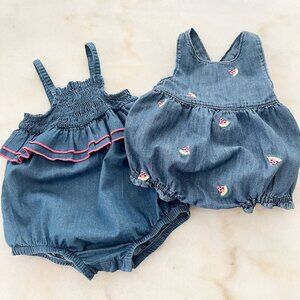 Gap (18 M) and Cat & Jack (12-18 M) Denim Baby Girl Sunsuits- 2 Pack